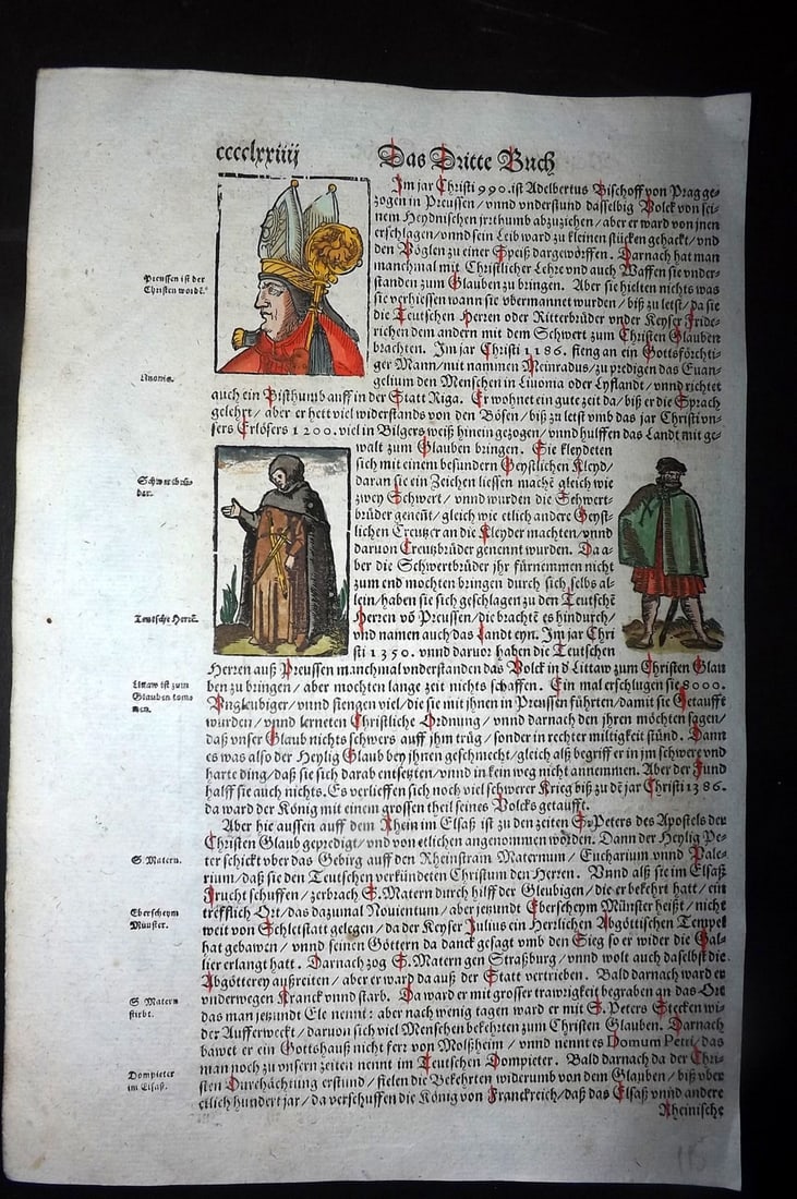 Munster, Sebastian 1588 Early Hand Col Woodcut. Judaica - High Priest of Israel, Jews in Medieval (1 of 1)