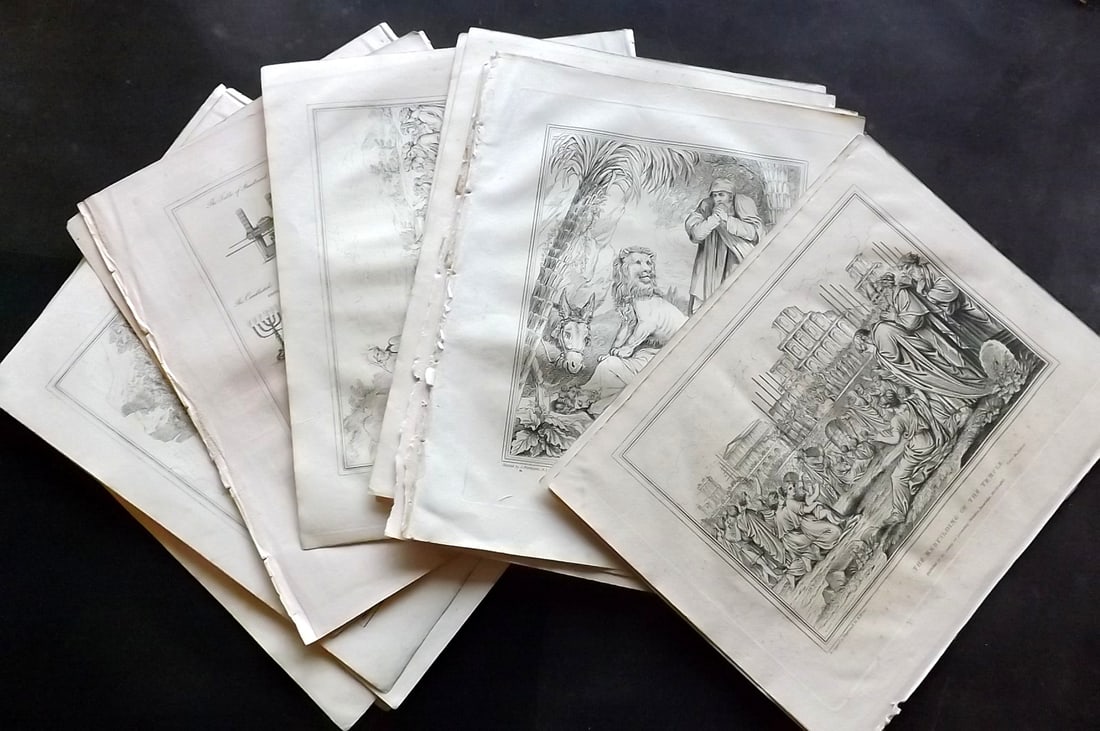 D'Oyly & Mant 1817 Lot of 19 Religious Prints: Copper Plates Published 1817, London for "The Holy Bible" by the Rev. George D'Oyly and Richard Mant. Printed on pink paper. Paper Size: 11 x 8.5 inch (28 x 22cm) Good Condition