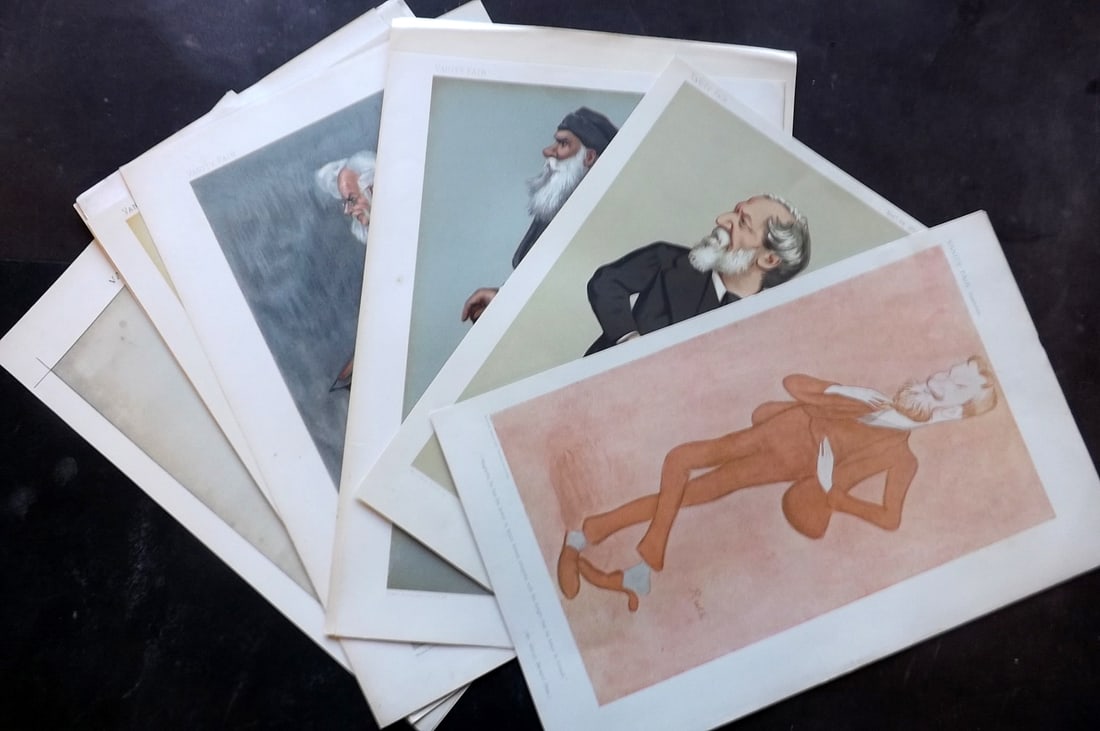 Vanity Fair Prints 19th Cent Lot of 10 Caricatures. Literary incl George Bernard Shaw: Lithographs Published 1869-1914, London for "Vanity Fair" Paper Size: 15 x 10 inch (38 x 26cm) Approx. Good Condition