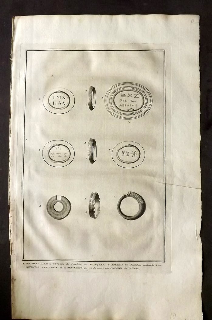 Picart, Bernard 1728 Folio Antique Print. Ornament and Collars of Indonesia & Canada: Folio Copper Plate Published 1723-43 [1728] Amsterdam for "Ceremonies et coutumes religieuses de peuples idolatres" by Bernard Picart. Paper Size: 18 x 11 inch (46 x 28cm) Good Condition