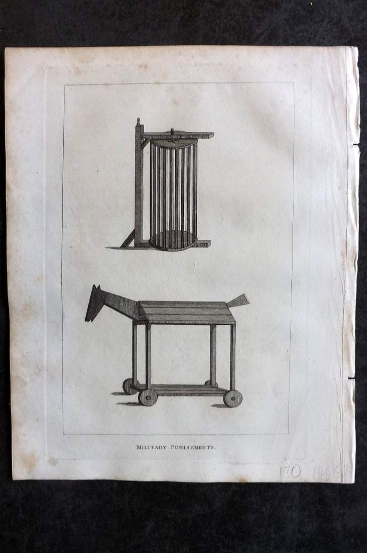 Grose, Francis 1801 Antique Military Print. Military Punishments: Copper Plate Published 1801, London for "Military Antiquities Respecting a History of the English Army from the Conquest to the Present Time" by Francis Grose. Paper Size: 10.5 x 8 inch (27 x 21cm) Ve