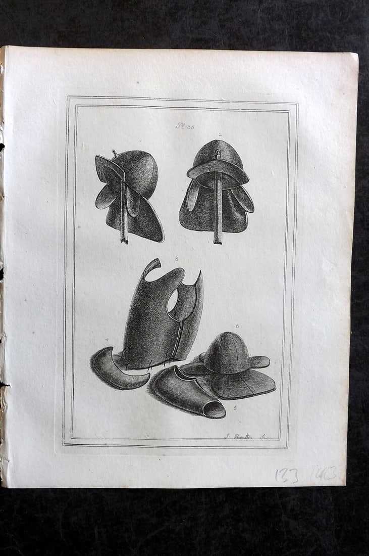 Grose, Francis 1801 Antique Military Print. Ancient Helmets 35 (1 of 1)