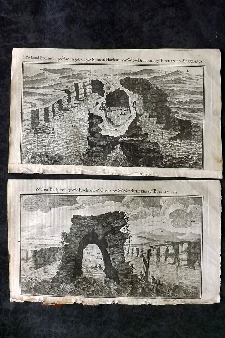 Gentleman's Mag 1755 Pair of Prints. Bullers of Buchan Caves, Scotland: Copper Plate Published London 1731-1833, London for "The Gentleman's Magazine..." by Various Contributors. Paper Size: 8 x 5 inch (21 x 14cm) Some text offsetting, otherwise Good Condition