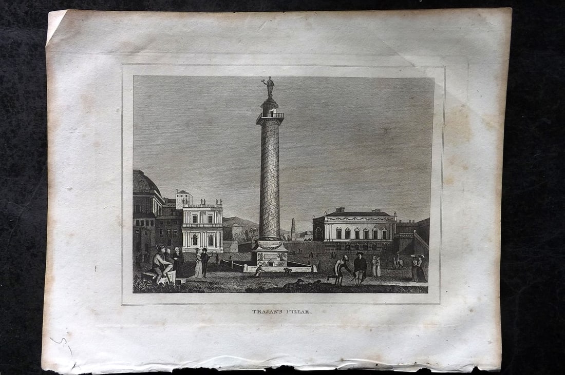 Kelly, Christopher 1829 Print. Italy - Trajan's Pillar, Rome: Copper Plate Published 1829, London for "A New and Complete System of Universal Geography" by Christopher Kelly. Paper Size: 10 x 8 inch (26 x 20cm) Minor toning otherwise Good Condition