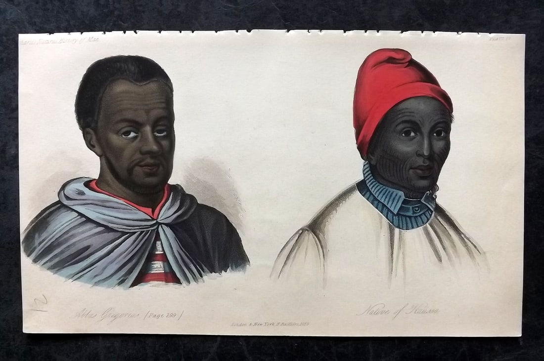 Prichard, James 1855 Hand Col Print. Abbar Gregorius, Native of Ha?sa. Africa 15: Hand Colored Aquatint Published 1855 London for "The Natural History of Man" by James Cowles Prichard. Paper Size: 9 x 5.5 inch (23.5 x 14cm) Good Condition