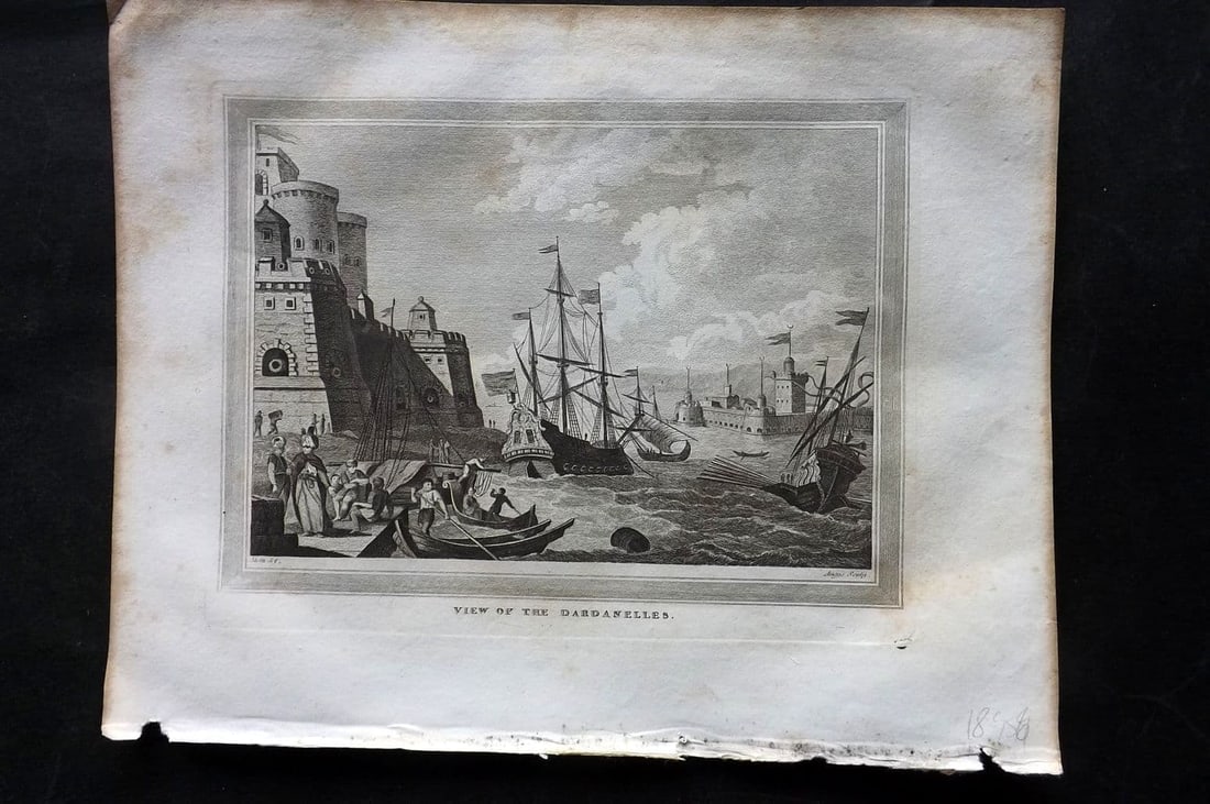 Kelly, Christopher 1829 Antique Print. View of the Dardanelles, Turkey. Ships (1 of 1)