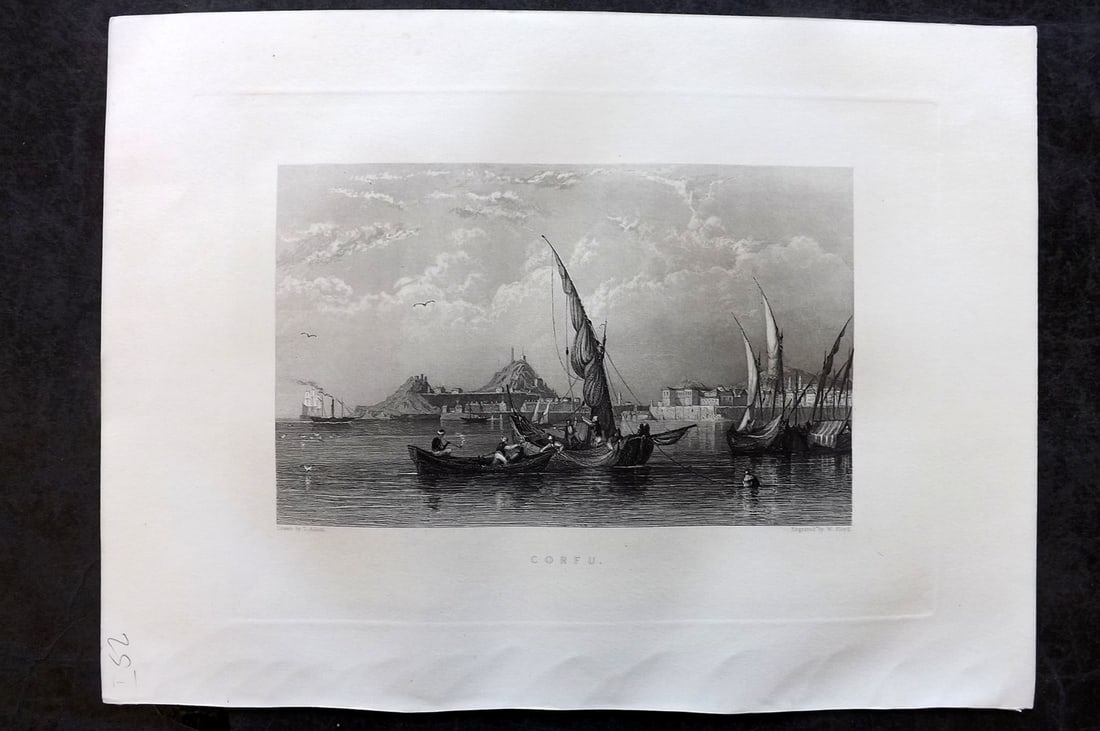 Sherer, John 1881 Foio Print. Corfu, Greece Greek Islands: Folio Steel Engraving Published 1879-81, London for "The Classic Lands of Europe Embracing Italy, Sicily and Greece?" by John Sherer. Paper Size: 12 x 9.5 inch (31x 24cm) Good Condition