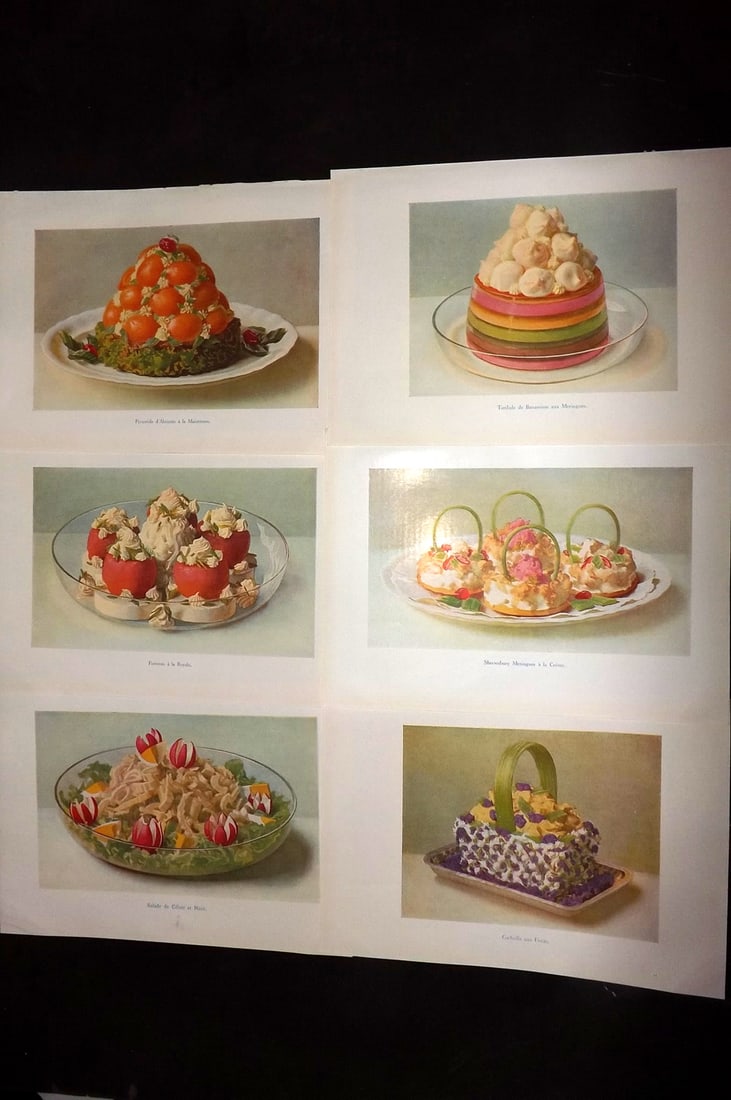 Fairclough, M. A. 1951 Lot of 6 Vintage Food Prints: Offset Lithograph Published 1951, London for "The Ideal Cookery Book" M. A. Fairclough. Paper Size: 10 x 7 inch (26 x 18cm) Good Condition