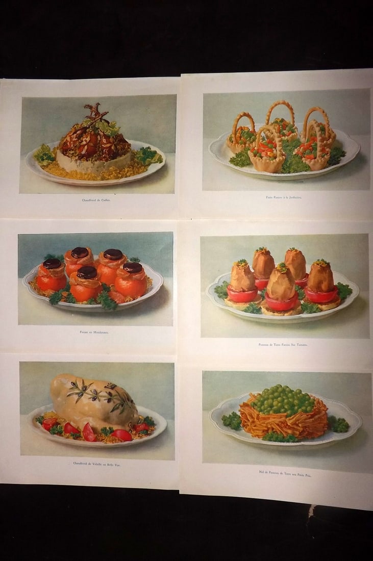 Fairclough, M. A. 1951 Lot of 6 Vintage Food Prints: Offset Lithograph Published 1951, London for "The Ideal Cookery Book" M. A. Fairclough. Paper Size: 10 x 7 inch (26 x 18cm) Good Condition