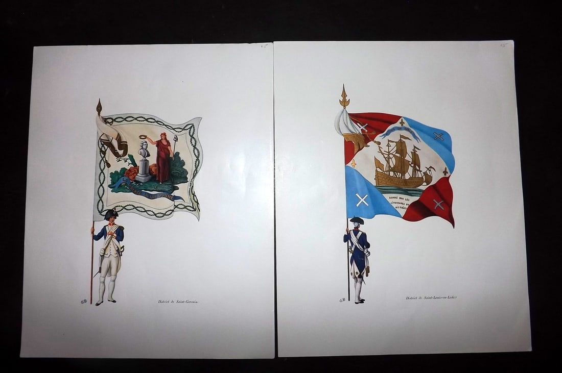 Lachouque & Blanckaert 1947 Pair of Rare French Flag Prints (1 of 2)
