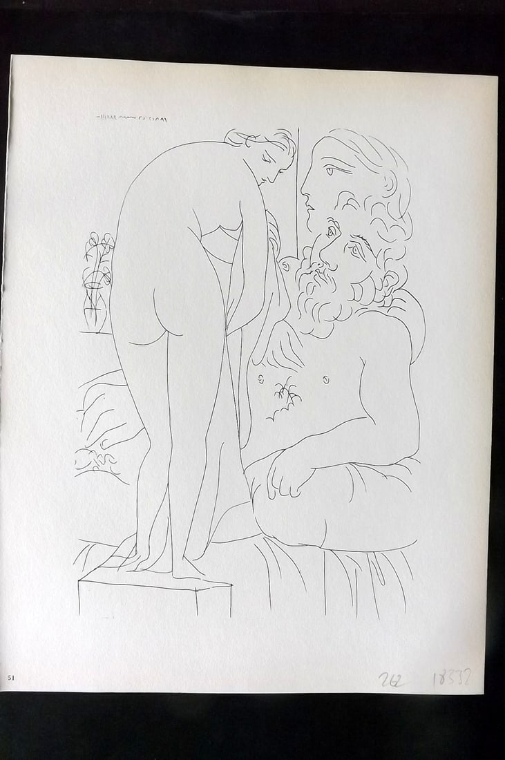 Picasso Vollard Suite 1956 Print. Sculptor, Model and Statue of a Nude 51: Vintage Photogravure Published 1956, London for "Picasso's Vollard Suite" First English Edition of 100 Etchings created by Picasso between 1930-37. Printed on Good Quality Paper in Germany. Paper Size