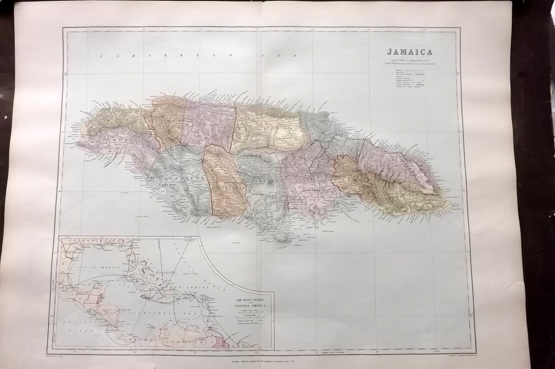 Stanford, Edward 1901 Large Map. Jamaica (1 of 2)