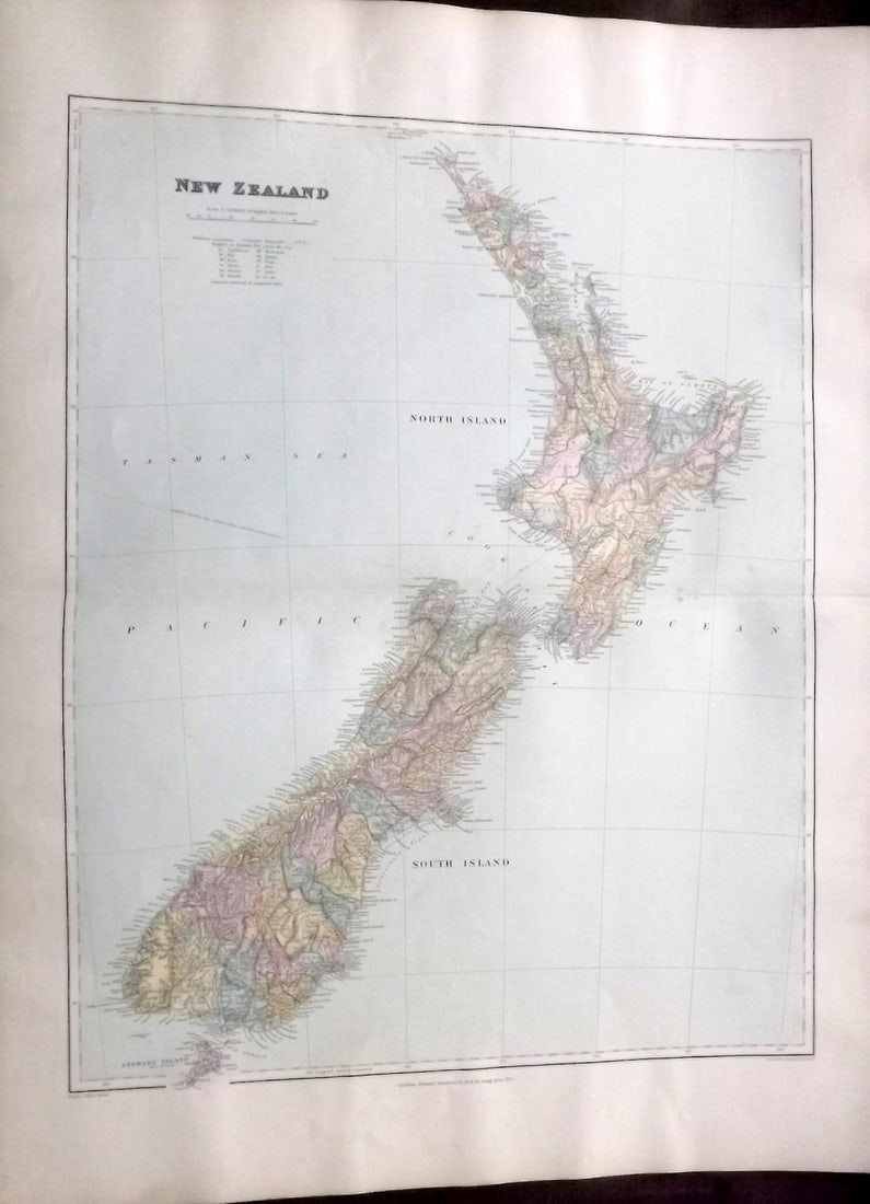 Stanford, Edward 1901 Large Map. New Zealand (1 of 2)