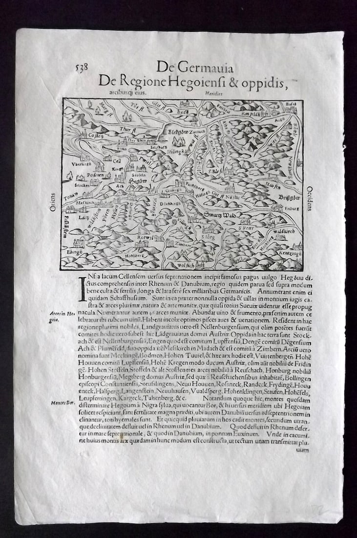 Munster, Sebastian 1572 Early Woodcut Map. Hegau Region, Germany (1 of 2)