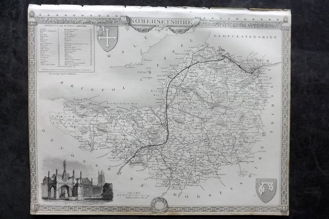 Moule, Thomas C1838 Antique British County Map. Somersetshire: Antique Steel Engraved Map Published C1838 "A Complete and Universal English Dictionary" by the Rev. James Barclay et al. Maps by Thomas Moule. Paper Size: 10.5 x 8 inch (28 x 21cm) Good Condition