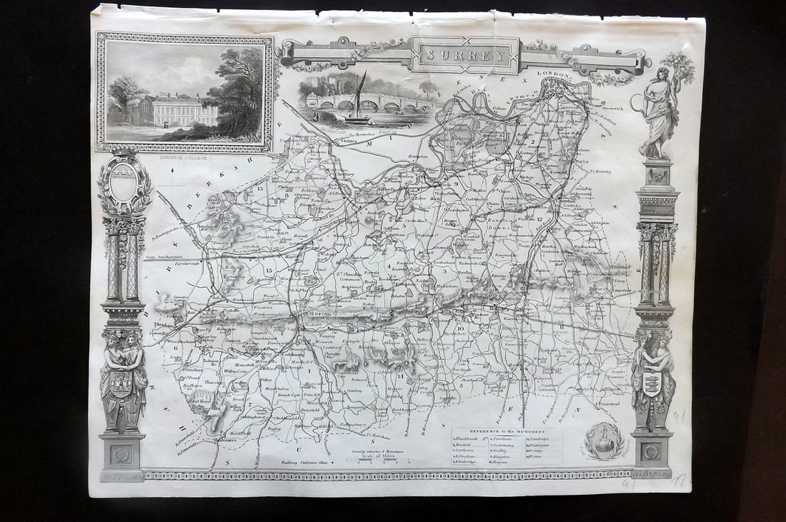 Moule, Thomas C1838 Antique British County Map. Surrey (1 of 1)