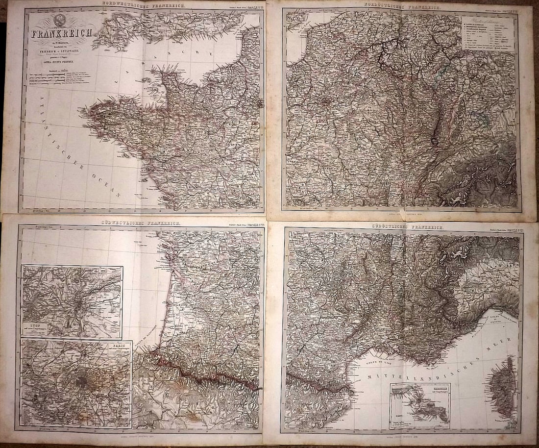 Stieler, Adolf 1870 Set of 4 Maps. France (1 of 2)