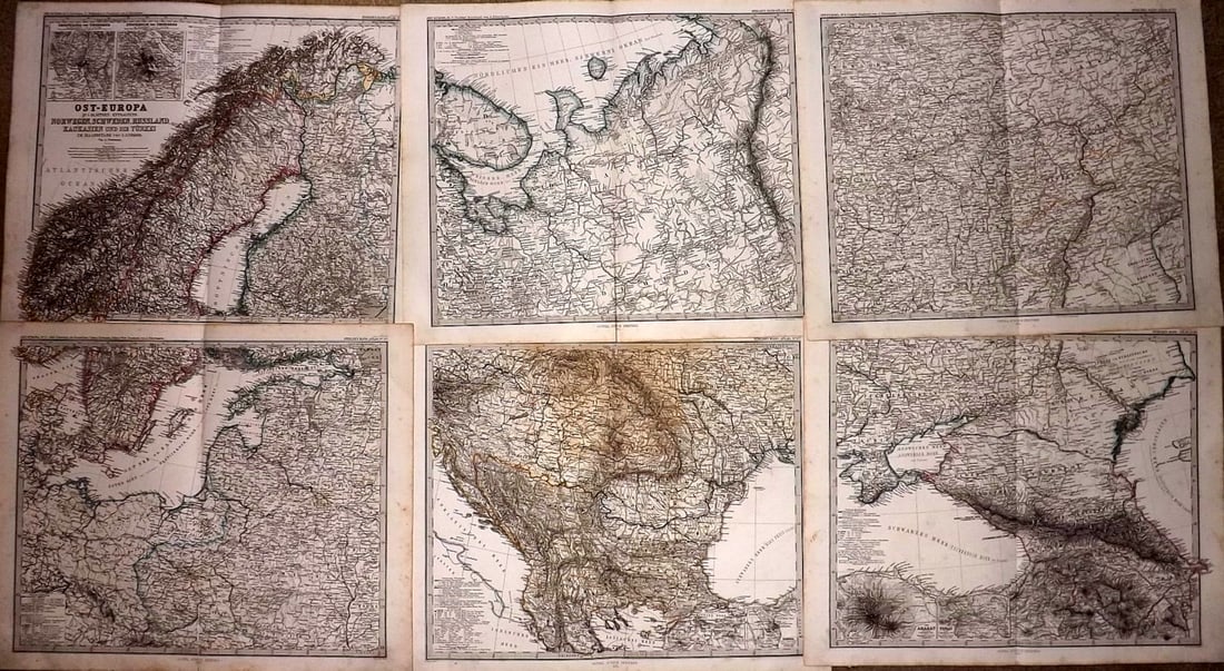 Stieler, Adolf 1870 Set of 6 Maps. East Europe - Scandinavia Russia Turkey (1 of 2)