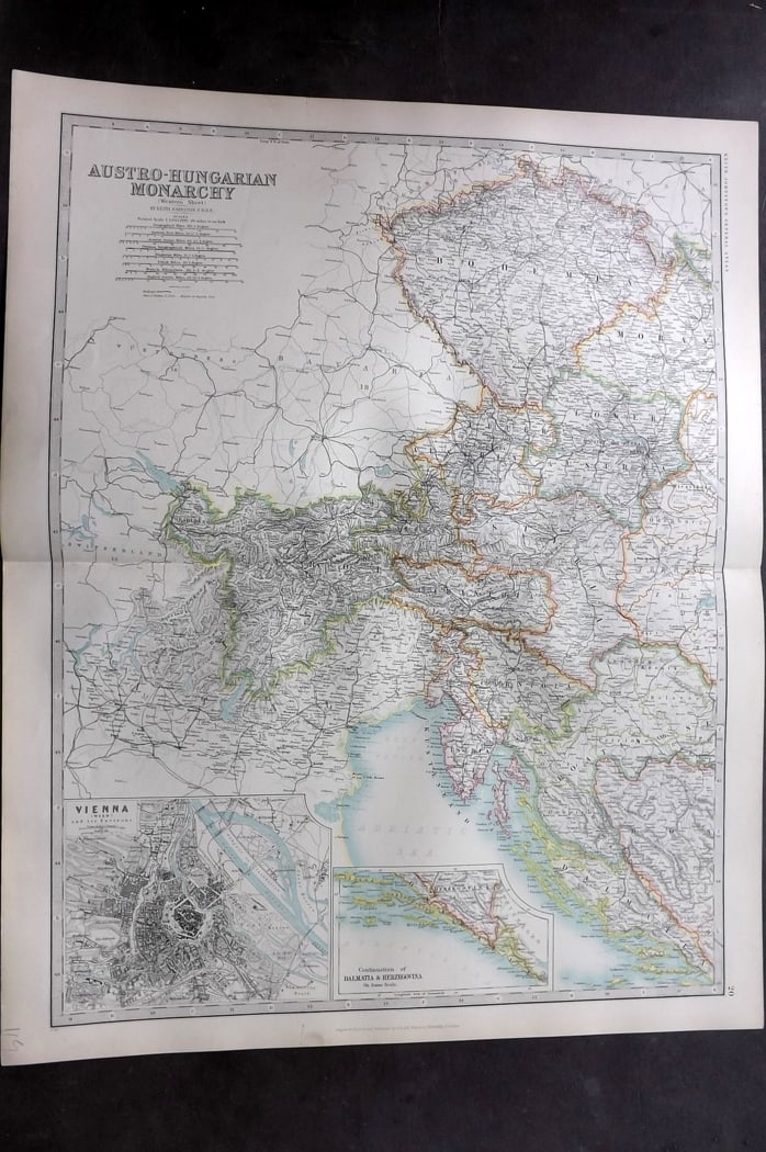 Johnston, Alexander 1894 LG Antique Map. Austro Hungarian Monarchy. Western Sheet (1 of 2)