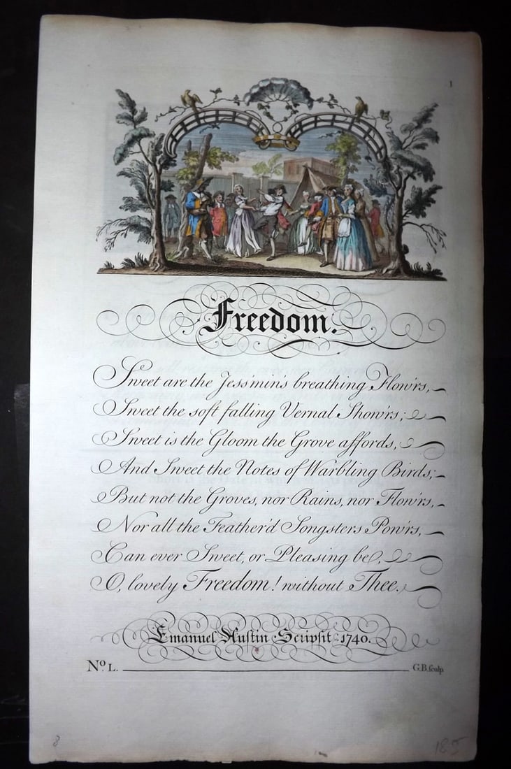 Bickham, George 1743 Folio Hand Col Calligraphy Print. Freedom (1 of 1)