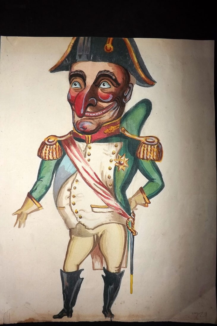 Original Art C1850 Mr Punch as a Soldier. Watercolour (1 of 1)
