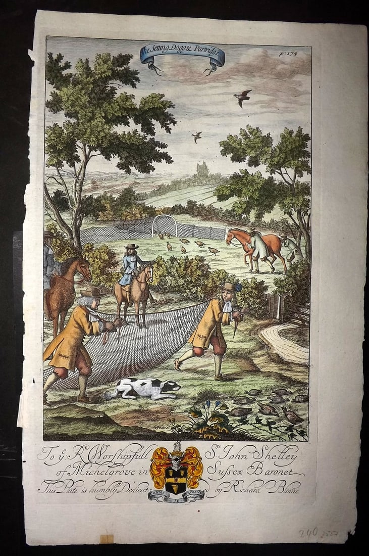 Blome, Richard 1710 Folio Hand Col Print. The Setting Dogg & Partridge (1 of 1)