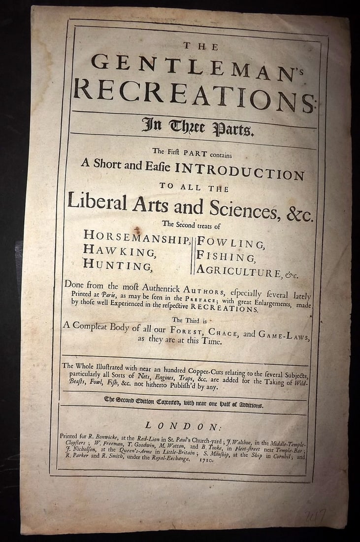 Blome, Richard 1710 The Gentleman's Recreation Title Page (1 of 1)