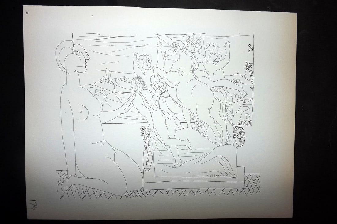 Picasso Vollard Suite 1956 Print. Model Kneeling by a Window 66: Vintage Photogravure Published 1956, London for "Picasso's Vollard Suite" First English Edition of 100 Etchings created by Picasso between 1930-37. Printed on Good Quality Paper in Germany. Paper Size