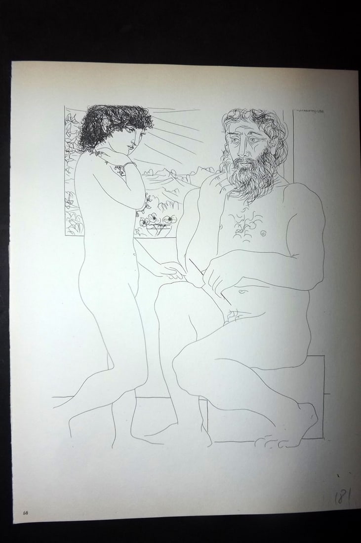 Picasso Vollard Suite 1956 Print. Sculptor and Model by a Window 68: Vintage Photogravure Published 1956, London for "Picasso's Vollard Suite" First English Edition of 100 Etchings created by Picasso between 1930-37. Printed on Good Quality Paper in Germany. Paper Size