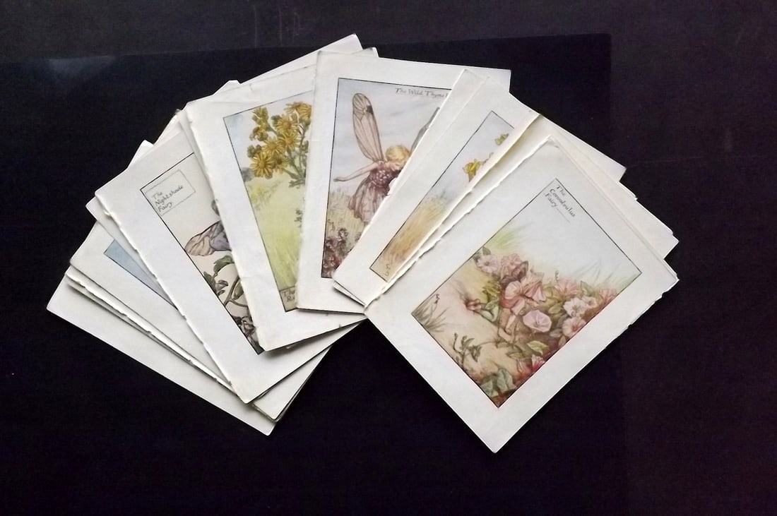 Barker, Cicely Mary C1940 Lot of 24 Flower-Fairy Prints - Summer: Summer Fairies. Lithographs Published C1935-45 by Blackie & Son, London & Glasgow for the "Flower-Fairies" Series by Cicely Mary Barker. Reverse side blank. Paper Size: 5.5 x 4 inch (14 x 10cm) Good C