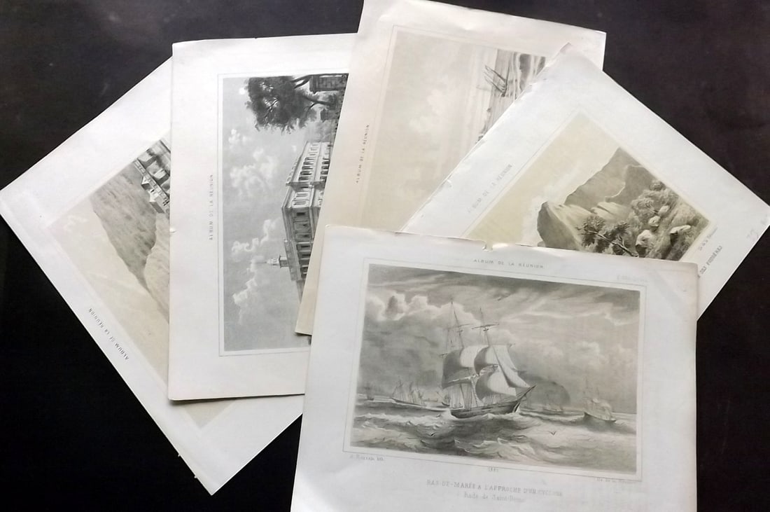 Roussin, Antoine Louis 1883 Lot of 5 Rare Prints of Reunion (1 of 3)