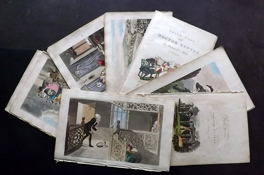 Rowlandson, Thomas 1855 Lot of 13 Hand Col Dr. Syntax Satire Prints (1 of 5)