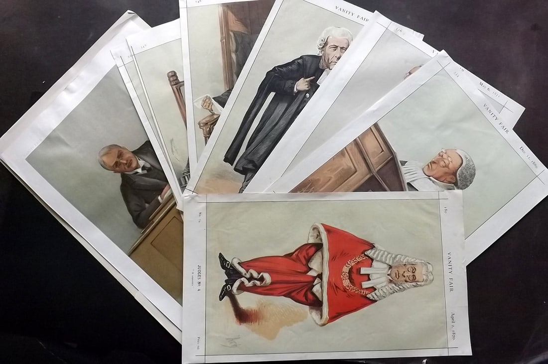 Vanity Fair Prints 19th Cent. Lot of 10 Spy Cartoons. Legal & Judges incl Red Robe: Lithographs Published 1869-1914, London for "Vanity Fair" Paper Size: Up to 15 x 10 inch (28 x 26cm) Approx. Some with trimmed margins. Good Condition overall