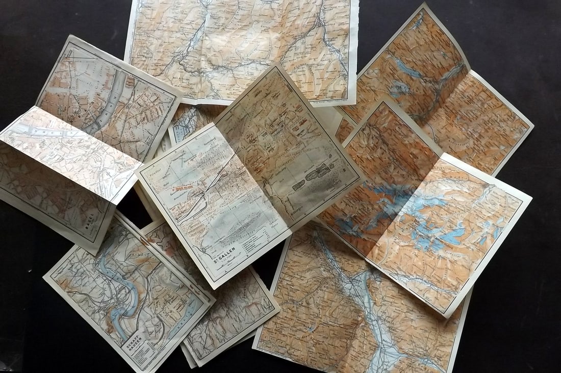Baedeker, Karl 1922 Lot of 26 Antique Maps. Switzerland (1 of 5)
