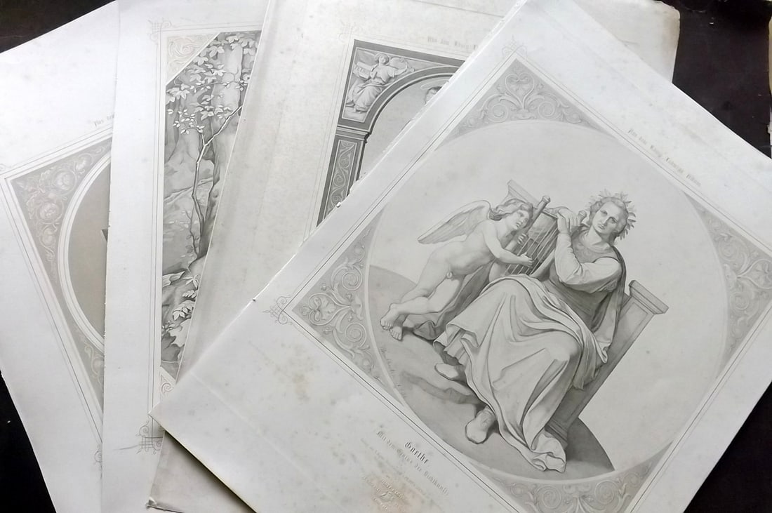 King Ludwig Album 1850's Lot of 4 LG Folio Religious, Sculpture. Portrait Prints (1 of 5)