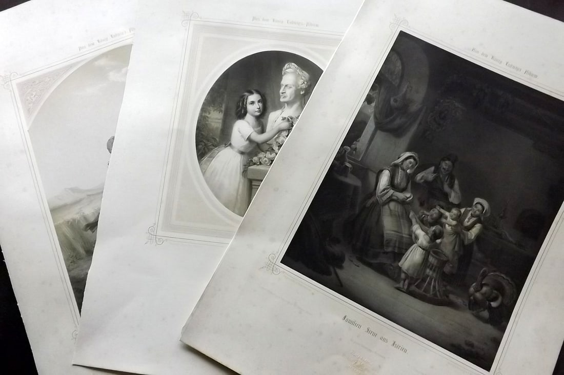 King Ludwig Album 1850's Lot of 3 LG Folio Genre Prints (1 of 4)