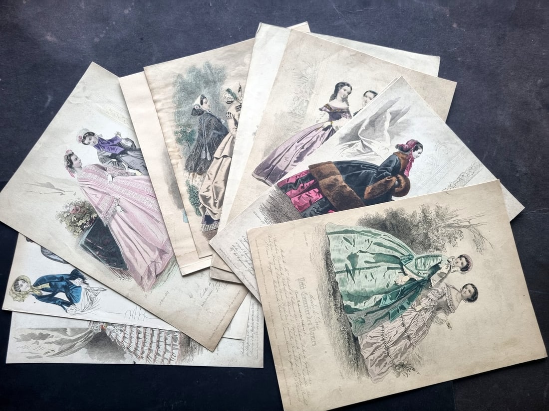 Fashion Plates 19th Cent. Lot of 11 Hand Colored Prints (1 of 3)