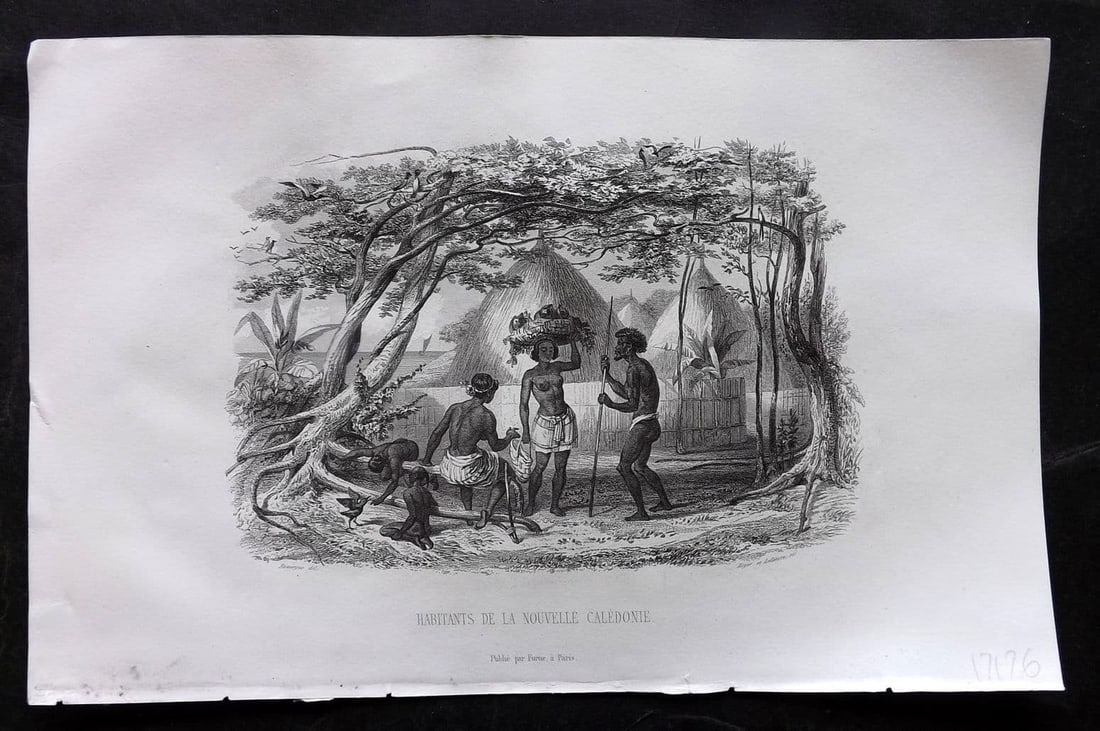 d'Urville, Jules Dumont 1859 Antique Print. Habitants of New Caledonia. Pacific: Antique Steel Engraving Published 1859, Paris for "Histoire Generale des Voyages..." By Jules Dumont d'Urville. . Paper Size: 10.5 x 6.5 inch (27 x 17cm) Good Condition