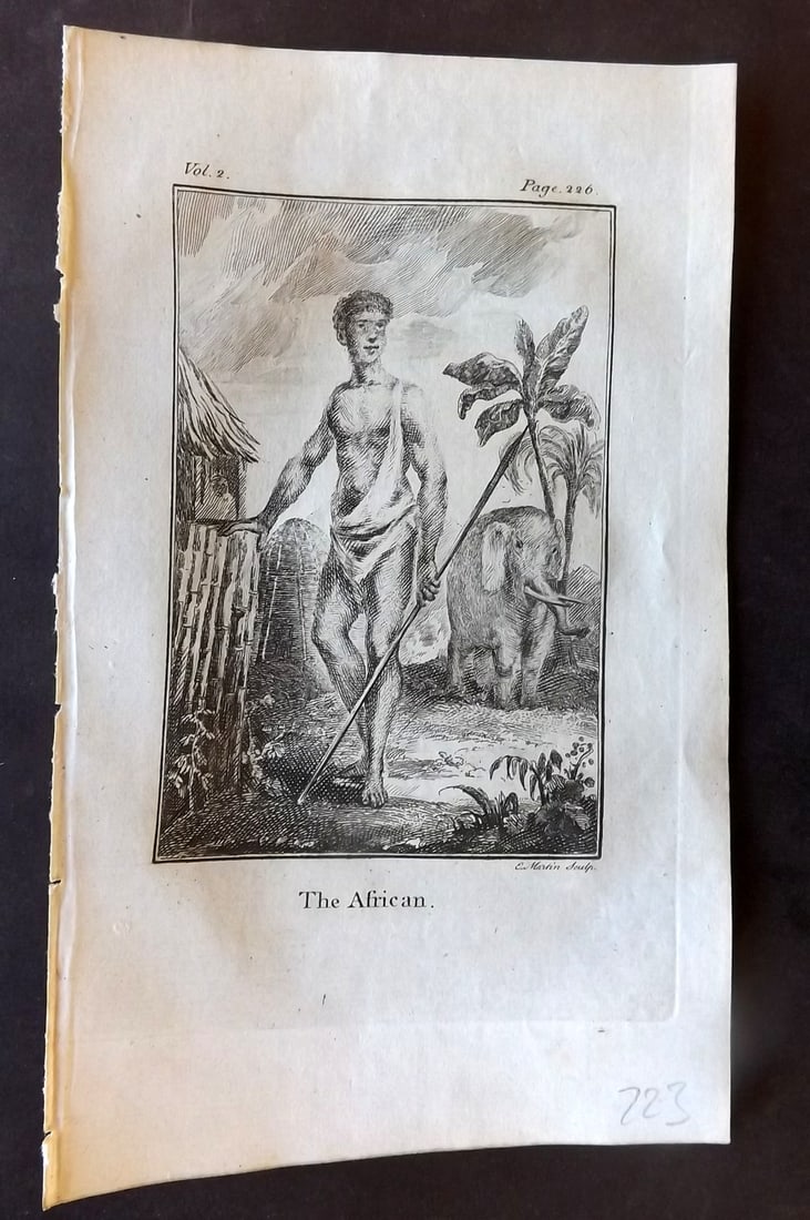 Goldsmith, Oliver 1779 Antique Print. The African: Copper Plate Published 1779, London for "An History of the Earth and Animated Nature" by Oliver Goldsmith. Paper Size: 7 x 4.25 inch (18 x 11cm) Good Condition