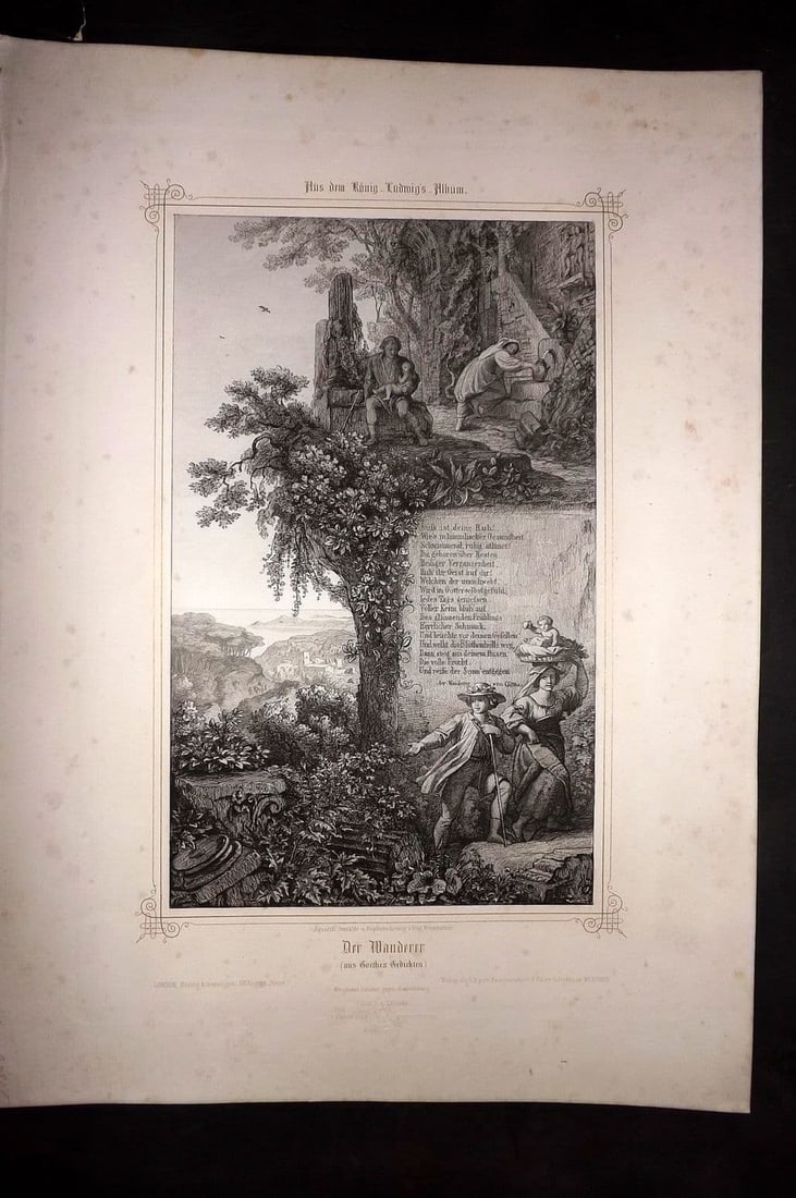 King Ludwig Album 1850's LG Folio Print. The Wanderer from Goethe's Poem (1 of 2)