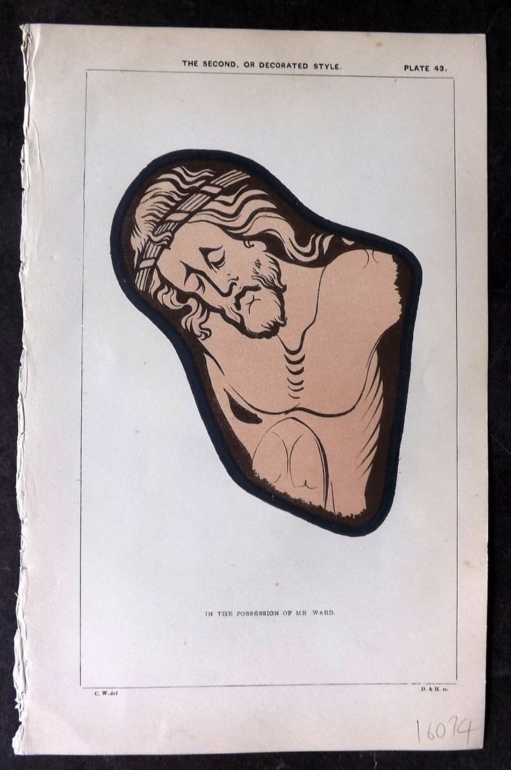 Winston, Charles 1847 HC Stained Glass. Decorated Style in the Posession of Mr Ward 43: Antique Woodblock Published 1847, London for "An Inquiry Into the Difference of Style Observable in Ancient Glass Paintings, Especially in England, with Hints on Glass Painting" by Charles Winston. Fi