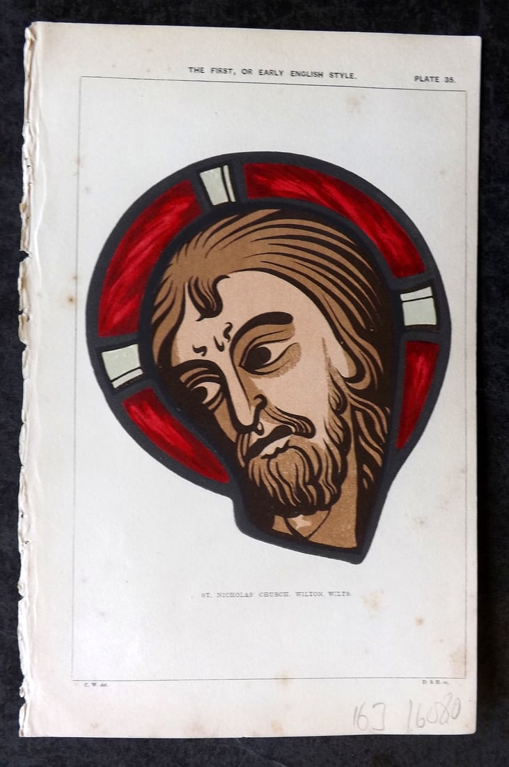 Winston 1847 Hand Col Stained Glass Print. St. Nicholas' Church, Wilton Wilts 35 (1 of 1)