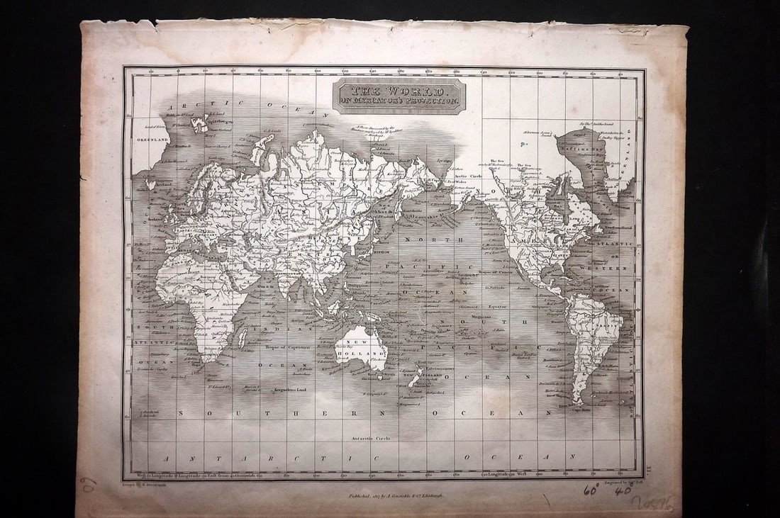 Arrowsmith, Aaron 1817 Antique Map. World on Mercator's Projection (1 of 1)