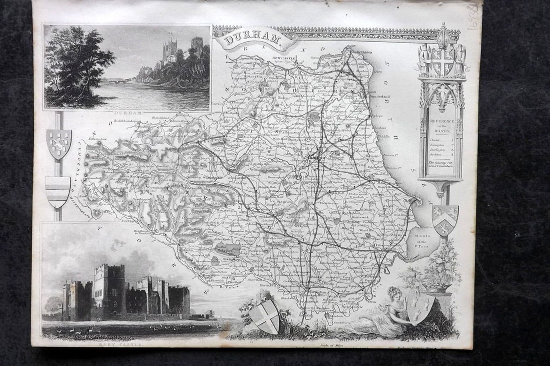 Moule, Thomas C1838 Antique British County Map. Durham (1 of 1)