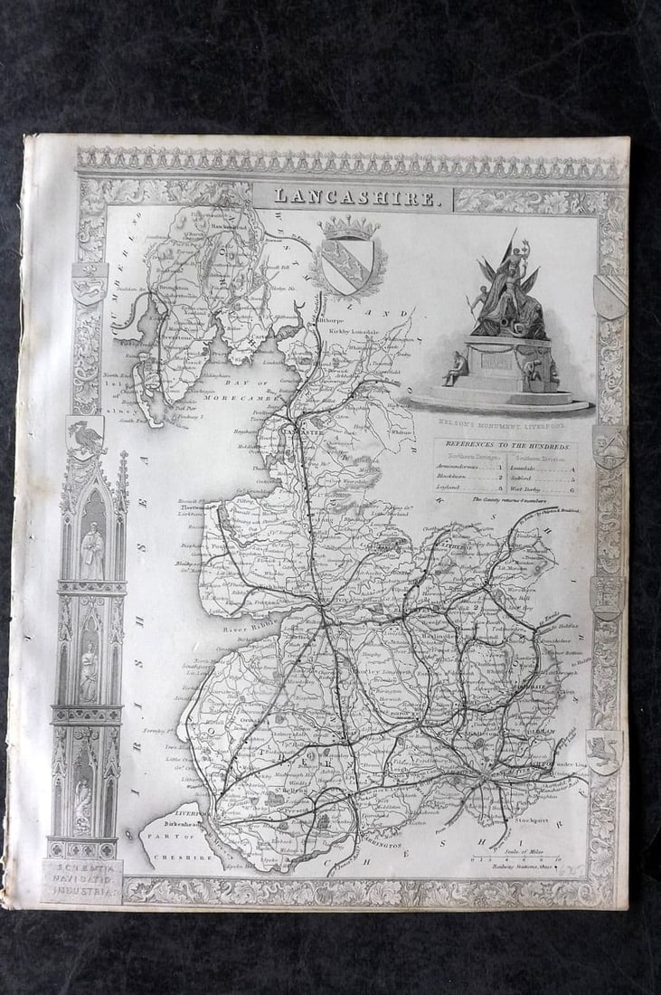 Moule, Thomas C1838 Antique British County Map. Lancashire: Antique Steel Engraved Map Published C1838 "A Complete and Universal English Dictionary" by the Rev. James Barclay et al. Maps by Thomas Moule. Paper Size: 10.5 x 8 inch (28 x 21cm) Very minor margin