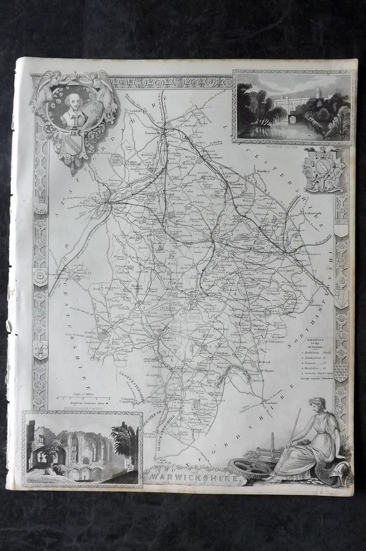 Moule, Thomas C1838 Antique British County Map. Warwickshire: Antique Steel Engraved Map Published C1838 "A Complete and Universal English Dictionary" by the Rev. James Barclay et al. Maps by Thomas Moule. Paper Size: 10.5 x 8 inch (28 x 21cm) Good Condition