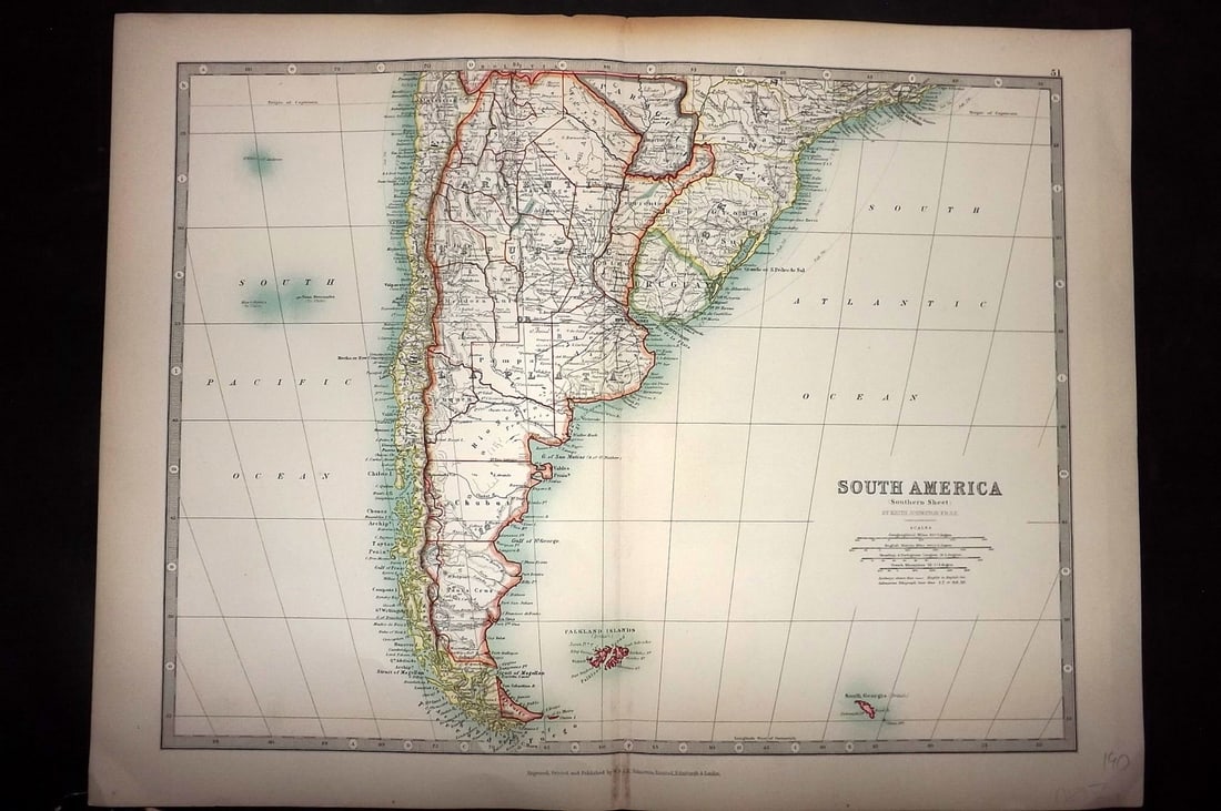 Johnston, Alexander 1906 Antique Map. South America - Southern Sheet (1 of 2)
