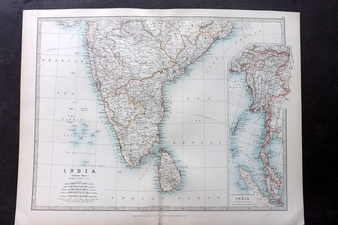 Johnston, Alexander 1906 Antique Map. India Southern Sheet (1 of 1)