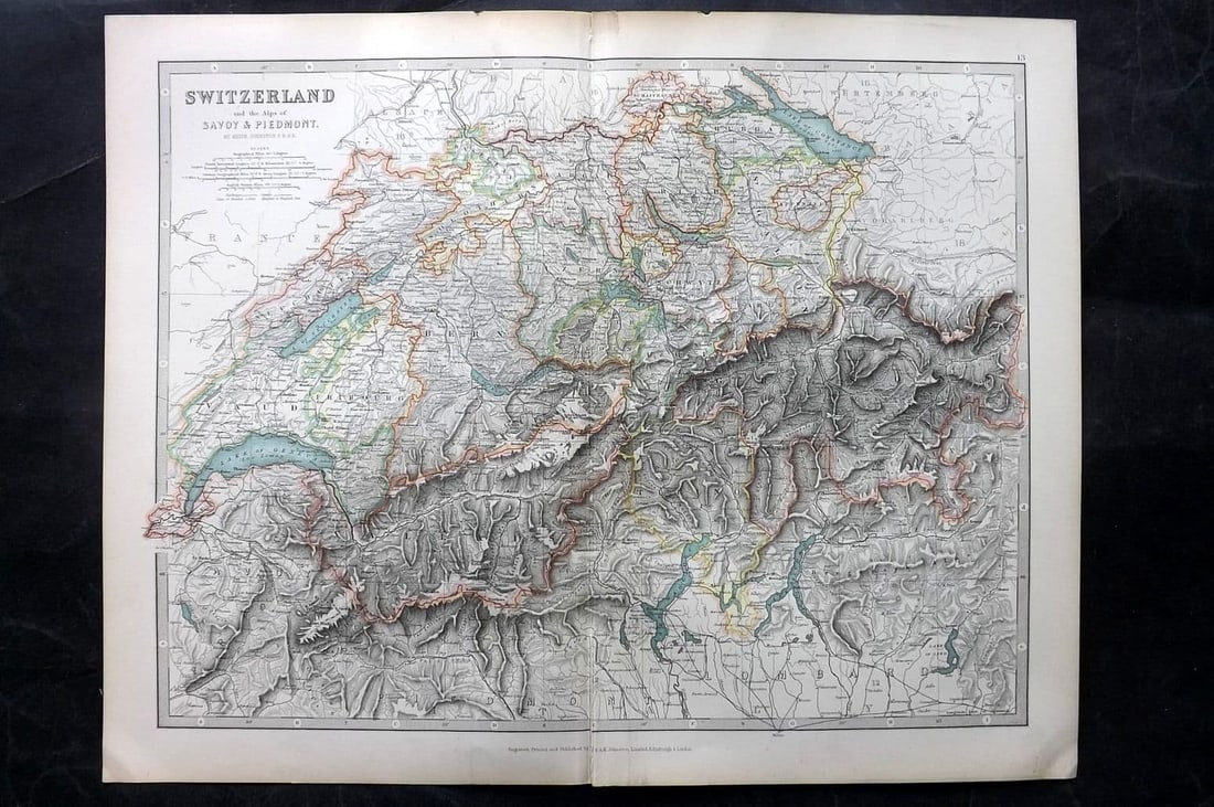 Johnston, Alexander 1906 Antique Map. Switzerland (1 of 1)