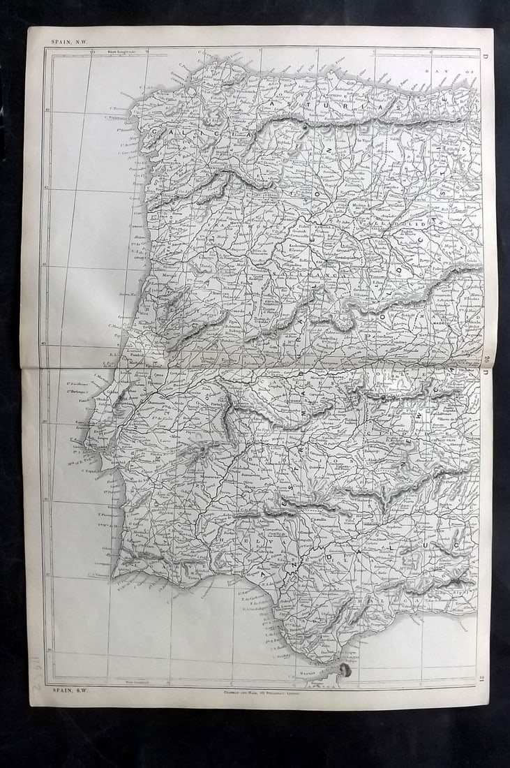 Lowry, Joseph 1852 Antique Map. Spain ad Portugal. South West (1 of 1)